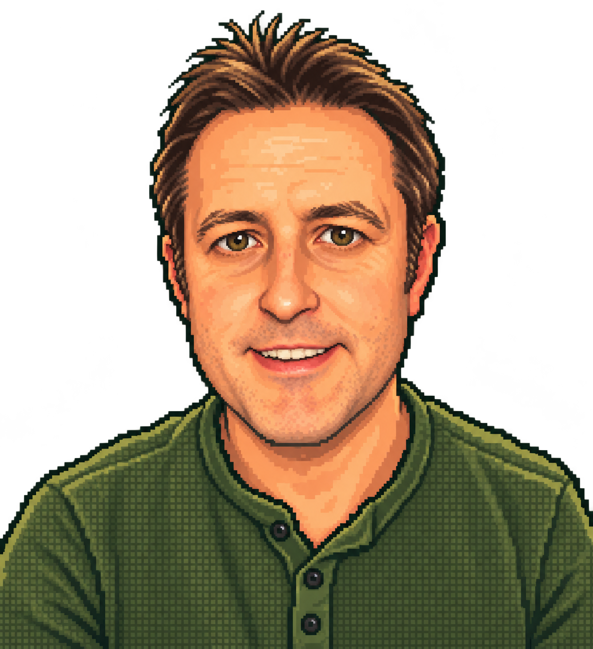 Tim Cole, illustrated in a retro 2D game style